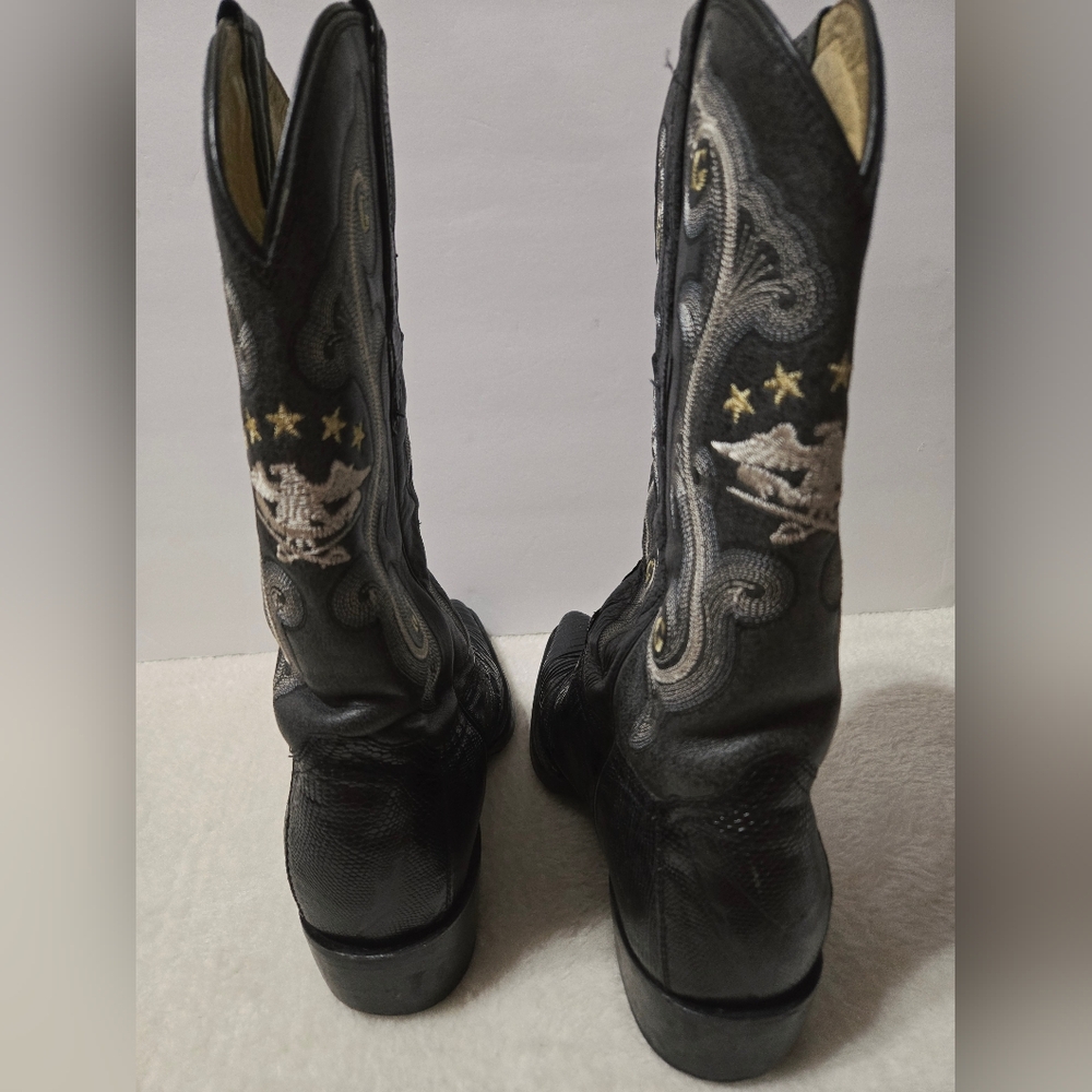 El General 1901 Lizard Print Point Toe Western Cowboy Black Boots GUC Size: 10 - Picture 12 of 15